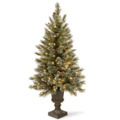 Christmas Central 5' Pre-lit Potted Glittery Bristle Artificial Christmas Tree, Clear Lights