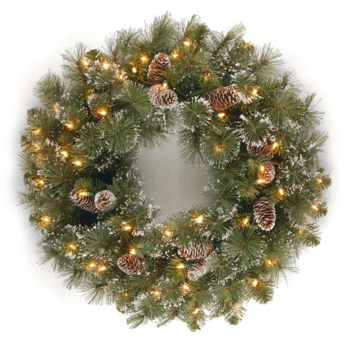 Christmas Central Pre-Lit Glittery Pine Artificial Christmas Wreath, 24-Inch, Clear Lights 1 Christmas Central Pre-Lit Glittery Pine Artificial Christmas Wreath, 24-Inch, Clear Lights