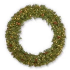 Christmas Central Pre-Lit Garwood Spruce Artificial Christmas Wreath, 48-Inch, Warm White LED Lights