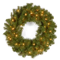 Christmas Central Pre-Lit Kincaid Spruce Artificial Christmas Wreath, 24-Inch, White LED Lights