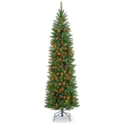 Christmas Central 7.5β Pre-Lit Kingswood Fir Slim Artificial Christmas Tree, Multicolor Lights