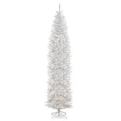 Christmas Central 12' Pre-Lit Slim White Kingswood Fir Artificial Christmas Tree, Clear Lights