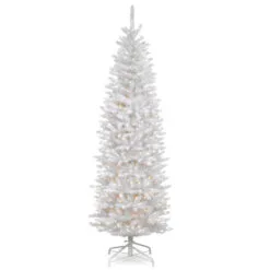 Christmas Central 6.5’ Pre-Lit White Pencil Kingswood Fir Artificial Christmas Tree, Clear Lights
