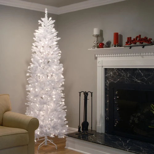 Christmas Central 9' Pre-Lit White Pencil Kingswood Fir Artificial Christmas Tree, Clear Lights 2 Christmas Central 9' Pre-Lit White Pencil Kingswood Fir Artificial Christmas Tree, Clear Lights - Image 2