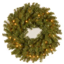 Christmas Central Pre-Lit Norwood Fir Artificial Christmas Wreath, 24-Inch, Clear Lights