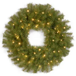Christmas Central Pre-Lit Norwood Fir Artificial Christmas Wreath, 24-Inch, White Lights
