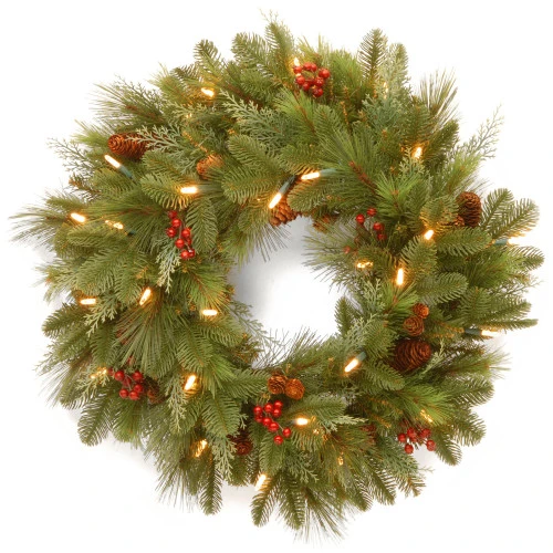 Christmas Central Pre-Lit Noelle Artificial Christmas Wreath, 24-Inch, White LED Lights 1 Christmas Central Pre-Lit Noelle Artificial Christmas Wreath, 24-Inch, White LED Lights