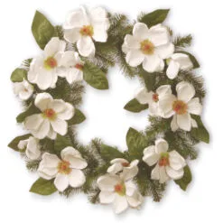 Christmas Central North Valley Spruce Magnolia Artificial Wreath - 24-Inch, Unlit