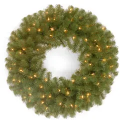 Christmas Central Pre-Lit North Valley Spruce Artificial Christmas Wreath, 24-Inch, Clear Lights