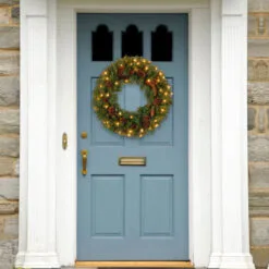 Christmas Central Pre-Lit Pine Cone Artificial Christmas Wreath, 24-Inch, Clear Lights -Christmas Central Sales Store dnat pc 24wlo 1 3 48788.1631812953