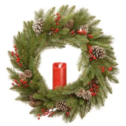 Christmas Central Bristle Berry Artificial Christmas Wreath, 24-Inch, Unlit