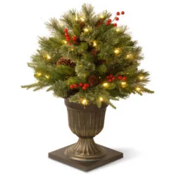 Christmas Central 2' Pre-lit Potted Colonial Porch Bush Artificial Christmas Tree, Clear Lights