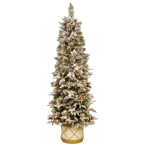 Christmas Central 6' Pre-Lit Slim Frosted Colonial Artificial Half Wall Christmas Tree, Clear Lights 1 Christmas Central 6' Pre-Lit Slim Frosted Colonial Artificial Half Wall Christmas Tree, Clear Lights