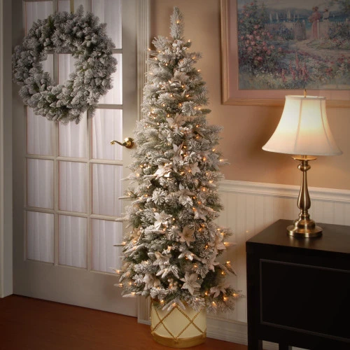 Christmas Central 6' Pre-Lit Slim Frosted Colonial Artificial Half Wall Christmas Tree, Clear Lights 2 Christmas Central 6' Pre-Lit Slim Frosted Colonial Artificial Half Wall Christmas Tree, Clear Lights - Image 2
