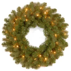Christmas Central Pre-Lit Downswept Douglas Fir Christmas Wreath, 24-Inch, White LED Lights