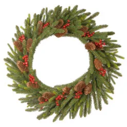 Christmas Central Pre-Lit Dorchester Fir Artificial Christmas Wreath, 24-Inch, Warm White Lights