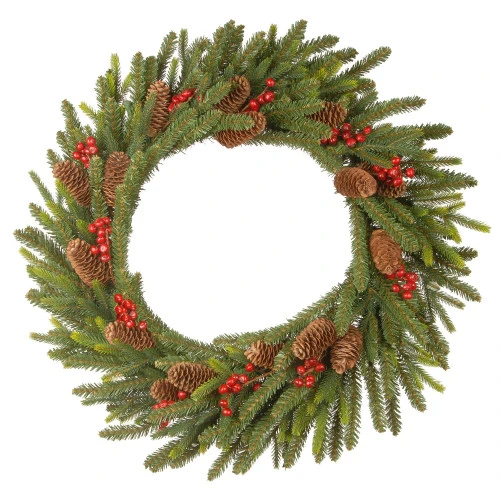 Christmas Central Pre-Lit Dorchester Fir Artificial Christmas Wreath, 24-Inch, Warm White Lights 1 Christmas Central Pre-Lit Dorchester Fir Artificial Christmas Wreath, 24-Inch, Warm White Lights