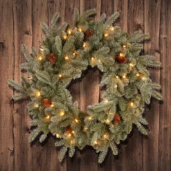 Christmas Central Pre-Lit Frosted Arctic Spruce Artificial Christmas Wreath, 24-Inch, Clear Lights -Christmas Central Sales Store dnat pefa1 307 24w 1 3 92175.1631812679