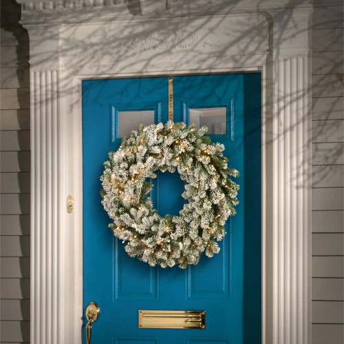 Christmas Central Pre-Lit Snowy Sheffield Spruce Artificial Christmas Wreath, 24-Inch, White LED Lights 2 Christmas Central Pre-Lit Snowy Sheffield Spruce Artificial Christmas Wreath, 24-Inch, White LED Lights - Image 2