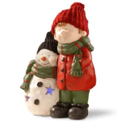 Christmas Central 15" Battery Operated LED Lighted Boy And Snowman Christmas Tabletop Decoration