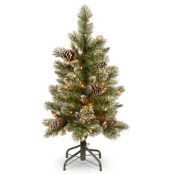 Christmas Central 3’ Pre-Lit Glittering Pine Pencil Slim Artificial Christmas Tree, Clear Lights