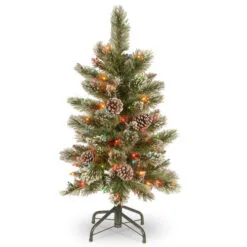 Christmas Central 3' Pre-Lit Glittering Pine Pencil Slim Artificial Christmas Tree, Multicolor Lights