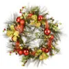 Christmas Central Pre-Lit Bristle Berry And Ball Ornament Artificial Christmas Wreath, 30-Inch, White Lights