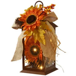 Christmas Central 12" LED Lighted Fall Harvest Sunflower Lantern