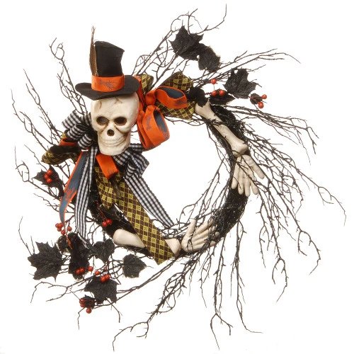 Christmas Central Skeleton With Necktie Ribbons Halloween Wreath, Black And White 24-Inch 1 Christmas Central Skeleton With Necktie Ribbons Halloween Wreath, Black And White 24-Inch