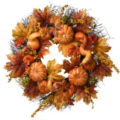 Christmas Central Maple And Pumpkin Artificial Thanksgiving Wreath - 22-Inch, Unlit