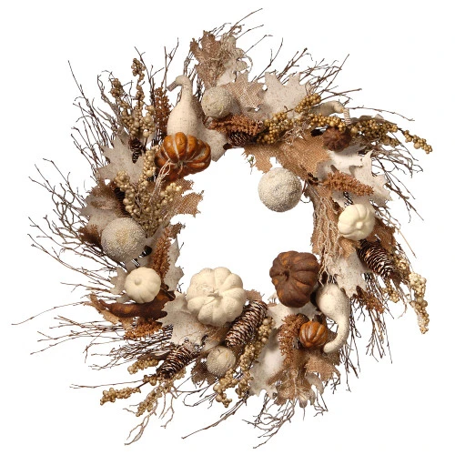 Christmas Central White And Brown Artificial Autumn Wreath - 28-Inch, Unlit 1 Christmas Central White And Brown Artificial Autumn Wreath - 28-Inch, Unlit