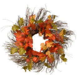 Christmas Central Orange And Green Maple Leaves Artificial Autumn Wreath - 26-Inch, Unlit