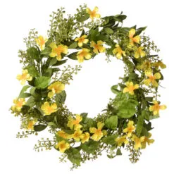 Christmas Central Yellow And Green Cosmos Flowers Artificial Wreath - 22-Inch, Unlit