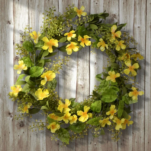 Christmas Central Yellow And Green Cosmos Flowers Artificial Wreath - 22-Inch, Unlit 3 Christmas Central Yellow And Green Cosmos Flowers Artificial Wreath - 22-Inch, Unlit - Image 3