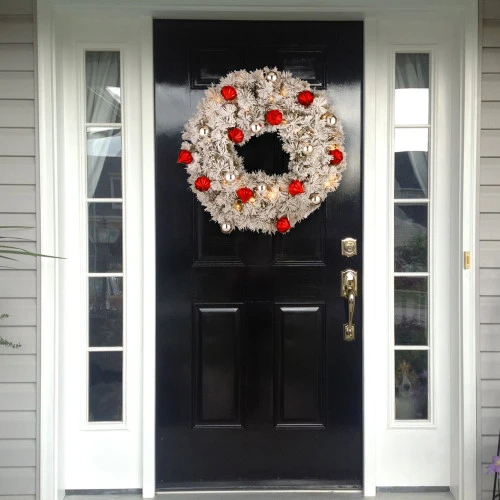 Christmas Central Pre-Lit Snowy Bristle Pine Wreath, 30-Inch, Warm White LED Lights 2 Christmas Central Pre-Lit Snowy Bristle Pine Wreath, 30-Inch, Warm White LED Lights - Image 2