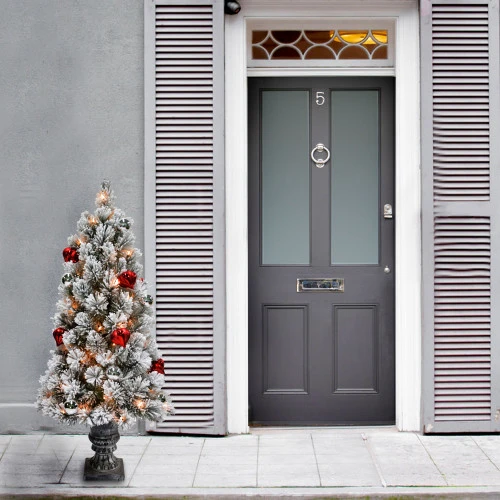 Christmas Central 4’ Pre-Lit Potted Snowy Bristle Pine Artificial Christmas Tree, Clear Lights 2 Christmas Central 4’ Pre-Lit Potted Snowy Bristle Pine Artificial Christmas Tree, Clear Lights - Image 2