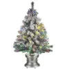 Christmas Central 3' Pre-lit Potted Evergreen Flocked Artificial Christmas Tree, Fiber Optic Lights