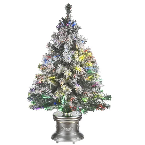 Christmas Central 3' Pre-lit Potted Evergreen Flocked Artificial Christmas Tree, Fiber Optic Lights 1 Christmas Central 3' Pre-lit Potted Evergreen Flocked Artificial Christmas Tree, Fiber Optic Lights
