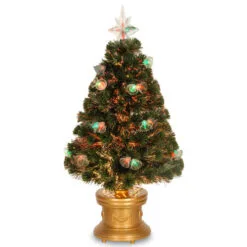 Christmas Central 3' Pre-lit Potted Double Bell Artificial Christmas Tree, Fiber Optic Lights