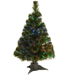 Christmas Central 2' Pre-Lit Ice Artificial Fiber Optic Christmas Tree, Multicolor LED Lights
