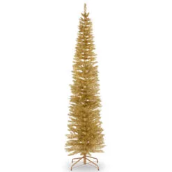 Christmas Central 7' Pencil Champagne Gold Tinsel Artificial Christmas Tree, Unlit