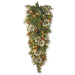 Christmas Central 48" Pre-Lit Wintry Pine Artificial Christmas Teardrop Swag, White LED Lights