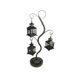 Christmas Central 27.25" Black Mission Style Tea Light Candle Holder Tree With 3 Lanterns