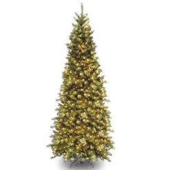 Christmas Central 9β Pre-Lit Slim Tiffany Fir Artificial Christmas Tree, White Lights