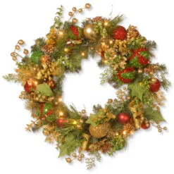 Christmas Central Pre-Lit Decorated Artificial Christmas Wreath, 30-Inch, LED Lights