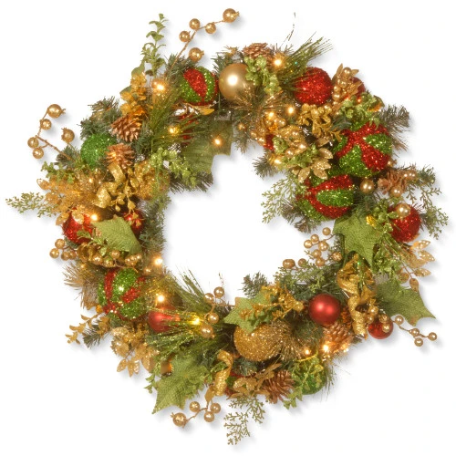 Christmas Central Pre-Lit Decorated Artificial Christmas Wreath, 30-Inch, LED Lights 1 Christmas Central Pre-Lit Decorated Artificial Christmas Wreath, 30-Inch, LED Lights