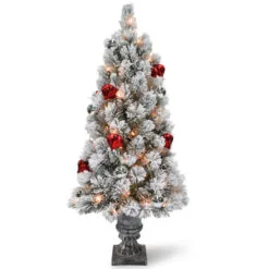 Christmas Central 4β Pre-Lit Potted Snowy Bristle Pine Artificial Christmas Tree, Clear Lights